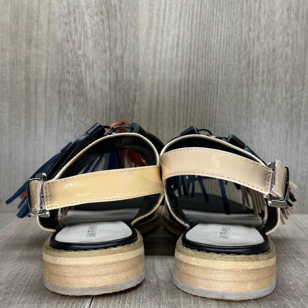 Saks Fifth Avenue Patent Sandals Women Size 8.5 Beige Maria Tasseled Sling Back - Picture 6 of 12